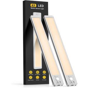 MCGOR 14.7inch Under Cabinet Lighting, 2 Pack Rechargeable Motion Sensor Light Indoor, 5 Levels Dimmable Magnetic Closet Lights, Wireless Under Counter Lights for Kitchen, Stairs,Hallway