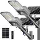 9500W Solar Street Lights Outdoor, 2PCS 40000mAh IP67 Waterproof Solar Security Flood Lights 7000K 450000LM Bright LED Beads Commercial Parking Light with Remote Control for Street, Court, Barn-Gray