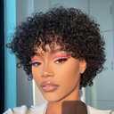 Breathable Glueless Afro Curly Wigs Human Hair with Bangs Short Natural Curls for Women Non Lace Front Lightweight Daily Wear (Black,6inch)