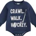 Crawl Walk Hockey Baby Boy Girl Romper Long Sleeve Retro Future Hockey Player Bodysuit Newborn Infant Sports Outfit (Dark Blue, 12-18 Months)