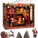 DIY Miniature House, LED Lighting Book Nook Kit Dollhouse Kit,Music Box Dollhouse, 3D Wooden Puzzle with Dust Cover,Gifts for Family, Friends,Christmas(Christmas Carnival)