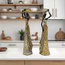 OGANGART 13" African Statues for Home Decor,2-Piece Set Lady Figure Sculptures Decorations for Tables Top,Black Vintage Ornament for Shelf and Living Room,Bookshelf,Décor Accents Gifts for Women