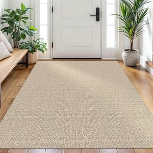 EARTHALL Washable Area Rug 4x6 Ft Non Slip Rugs for Entryway Braided Rubber Backed Bedroom Carpet Cotton Entry Rug Woven Floor Carpets for Bedroom Dining Room Living Room, Send/Beige