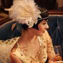 BABEYOND Art Deco 1920s Flapper Headpiece Roaring 20s Great Gatsby Feather Headband 1920s Flapper Gatsby Accessories (White)