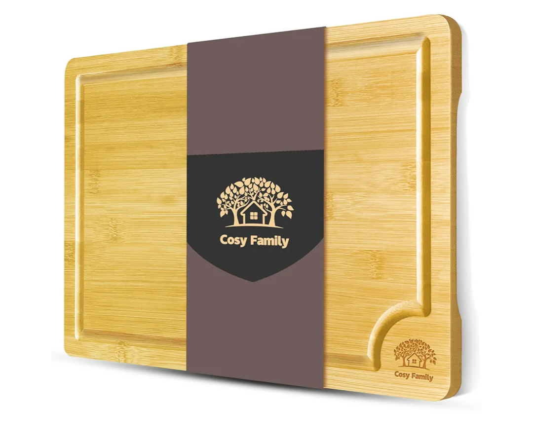 Cosy Family Wood Cutting Boards for Kitchen - XL - Bamboo Cutting Boards with Juice Groove, Serving Board Set, Thick Chopping Board for Meat, Veggies, Easy to clean