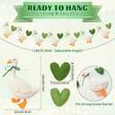 Whaline Silly Goose Felt Banner Pre-Assembled 3D Funny Gooses Green Heart Hanging Garland for One Silly Goose First Birthday Party Mantel Fireplace Wall Decoration