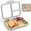 BABHAMNESS Stainless Steel Bento Lunch Box for Kids Adults, 3 Compartments Metal Bento Box with Transparent Lid & Silicone Container for Kids,Dishwasher-Safe,School & Travel,BPA-Free(Grey)