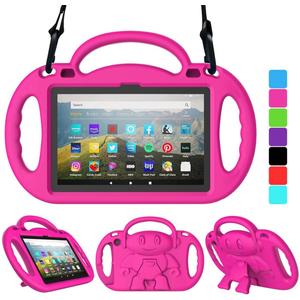 Kids Case for Fire HD 8 Plus Tablet, Fire HD 8 2022/2020 Case with Shoulder Strap, Durable Shockproof Handle Stand Protective Case for Amazon Kindle Fire HD 8 2022/2020 Tablet, Pink