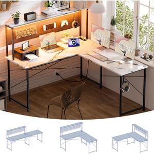 Pamray 60 Inch L Shaped Gaming Desk with Shelves and Storage, 59.5 Inch