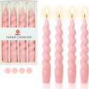 Pink Candlesticks Short Taper Candles - 7 inches Funky Candle Sticks Spiral Tapered Candles Twisted Candles for Home Dcor Dinner Weddings Women Gifts (2D4PC-PINK)