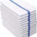 AMOUR INFINI Cotton Kitchen Towels Set of 12 - Highly Absorbent, Super Soft Tea Towel with Hanging Loops - Extra Large Quick Dry Commercial Restaurant Towel (16x28 Inch - Blue) (12 Pk Herringbone Stripe)