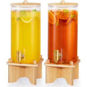FavorFlavor Glass Drink Dispenser for Parties:2PCS 1.5 Gallon Large Beverage Dispenser with Stand,Water Lemonade Dispenser with Stainless Steel Spigot,Ideal for Dispensing Juice, Beverages, Sun Tea