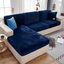 MIFXIN Velvet Stretch Couch Cushion Slipcover Sofa Cover 1 Piece Universal Elastic Wear-Resistant Sofa Seat Cover Furniture Protector (Navy Blue, Plus Size 1-Seater)