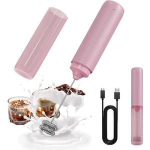 CIRCLE JOY Portable Rechargeable Milk Frother Hanheld, Dual Spring Whisk Electric Coffee Frother Wand Drink Mixer for Matcha Lattes Cappuccino, Kitchen Gifts, Pink