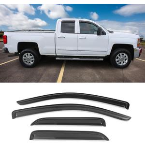 IKON MOTORSPORTS Window Visors, Compatible with 2014-2019 Chevrolet Silverado & GMC Sierra Extended Cab, Dark Smoke Acrylic Window Visor Sun Rain Vent Guards 4PC, 2015 2016 2017 2018