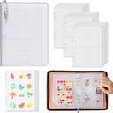 HAUTOCO Hardcover Sticker Organizer Binder Reusable A5 Holographic Sticker Book Collecting Album Storage Book with 140 Pockets and 20 Sheets Blank Release Paper, Zipper Closure, White