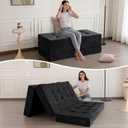 MAXYOYO 6" Folding Sofa Bed for Floor, Tufted Tri-Fold Floor Mattress with Chenille Fabric, Full Size Portable Sofa Couch Guest Mat for Adults, Foldable Topper for Camping, Black, 53"x75"