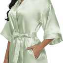 Women's Satin Robe, Short Silky Bridesmaid Bride Robe, Bachelorette Party Sleepwear, Sage Green, M