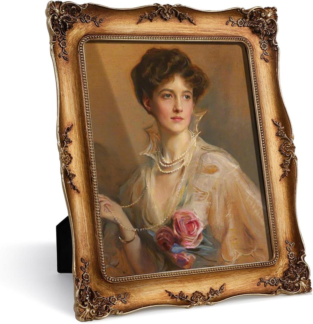 8x10 Resin Picture Frames Embossed Vines Design Photo Frame with Easel & Hook Picture Hanging Kit with Glass Front for Tabletop & Wall Hanging Vintage Room Home Decor (Bronze)