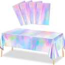 MADLYN RHUE 4 Pack Iridescence Plastic Tablecloths Shiny Disposable Laser Table Covers 54" x 108" Sequin Holographic Foil Tablecloths for Birthday, Wedding, Party, Picnic, Buffet, Holiday Decorations