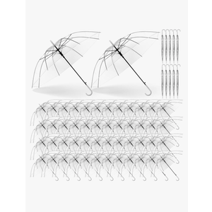 60 Pack Clear Wedding Umbrellas Bulk Transparent Auto Open Stick Umbrellas Windproof Waterproof Large Canopy Umbrella with White European J Hook Handle for Wedding Bride Groom Photography Golf Outdoor