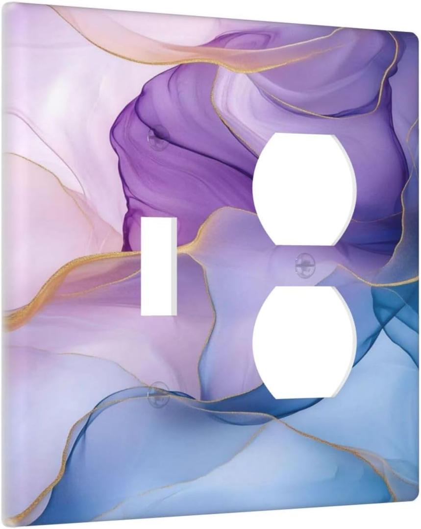 Outlet Covers Purple Gold Marble Colorful Abstract 2 Gang Decorative Socket Cover 1 Toggle Duplex Combo Light Switch Cover GFCI Electrical Wallplates for Bathroom Bedroom Decor