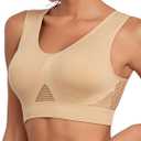 Women Breathable Bras No Underwire Slight Lift up Comfortable Air Sports Bra Removable Pads (Medium, Nude)
