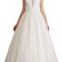Abaowedding Women's Wedding Dress for Bride Lace Applique Evening Dress V Neck Straps Ball Gowns (4)