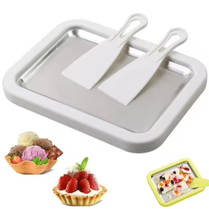 At-Home Rolled Ice Cream Maker Kit, Instant Freeze Plate with 2 Scrapers, DIY Homemade Ice Cream tray, Yogurt, Sorbet, Fun Family Activity for Kids, Food-Grade Stainless Steel(White)