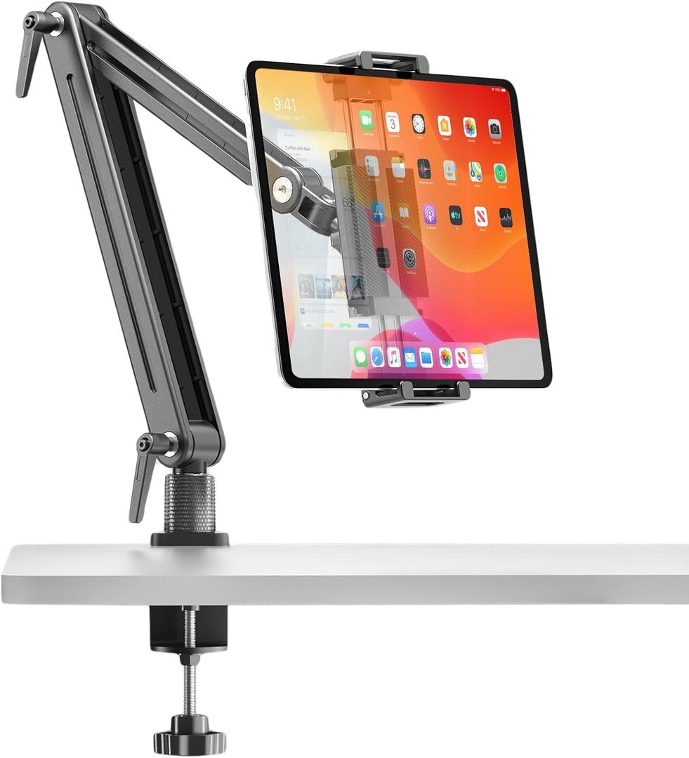 Portable Monitor Stand Desk Holder- Large Clamp support up to 6.5 12.9 14.6 15.6 18.5 inch 360 Rotating Base Swivel Tall Desk Arm Mount for iPad Pro/Mini/Air/Surface Strong Bearing Weight over 5.5lbs