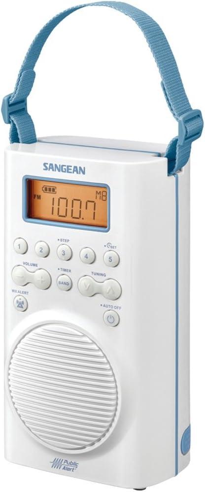 Sangean H205 Shower Radio AM/FM Waterproof, Weather Alert, Digital Tuning, White