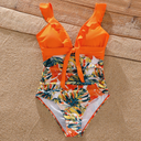 PATPAT Women's Swimwear Floral Print Sleeveless Ruffled One Piece Bathing Suits (Medium)