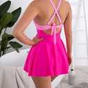 B2prity Women Cutout One Piece Skirt Swimsuit V Neck Wrap Tie Back Swimdress Tummy Control Bathing Suits Slimming Swimwear (Pink, M)