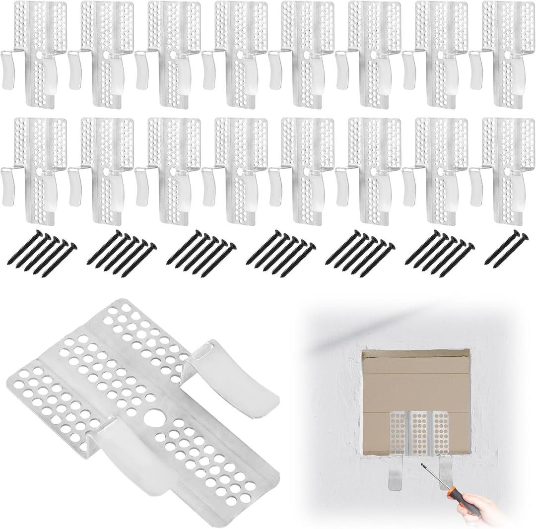 16pcs Drywall Repair Clips, Stainless Steel Dry Wall Fastener Clip with 32 Screws Patch Kit for Repairing Damaged Walls Fits 1/2" and 5/8" Panels (Silver)