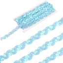 MECCANIXITY 5 Yard Sequins Beaded Lace Trim 0.6 Inch Wave Sequin Braid Trim Strip Paillette Ribbon for Crafts, Embellishments, DIY Sewing Costume, Light Blue