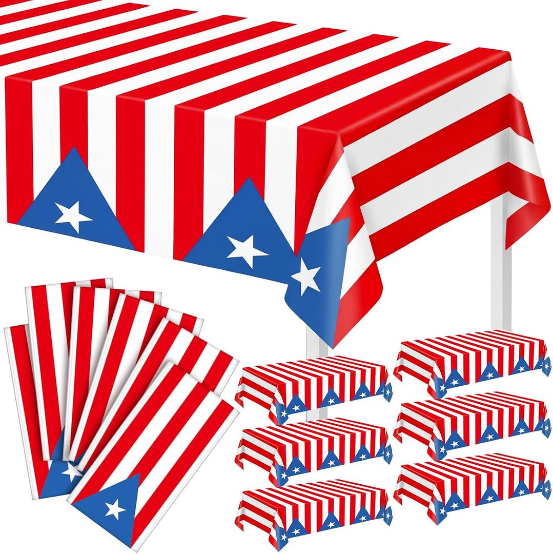 Chumia 6 Pack Puerto Rico Party Tablecloth Decorations Puerto Rico Themed Tablecloths for 12th of June National Day Country Decoration Kitchen Dining Room Home Dinner, 54 x 108 inches