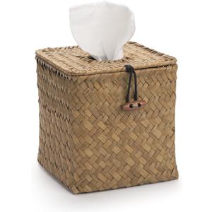 Seagrass Square Tissue Box Cover Woven Napkin Holder Decorative for Bathroom Farmhouse (Natural, 5.5 x 5.5 x 5.5 Inch)