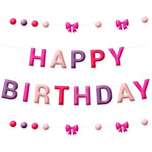 HOUSE OF PARTY Felt Happy Birthday Banner | Pink Bow Banner | Happy Birthday Sign for Grils Women Bachelorette Coquette Party Backdrop Decorations (Purple pink)
