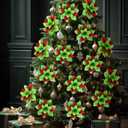 Zeyune 15 Pack Green Poinsettia Flowers Glitter Artificial Christmas Poinsettia Decor 5.5'' Plush Flowers Picks with Clips and Stems DIY for Xmas Tree Wreath Holiday Home Party Decor(Green Red)