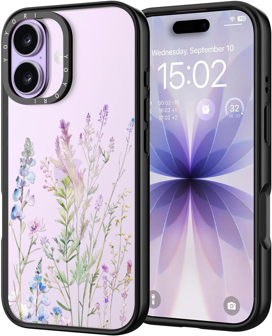 for iPhone 17 Case - [6.6 ft Military-Grade Drop Protection] [Anti-Peel Technology] Clear Black TPU Bumper Case with Cute Design (Foxtail Grass)