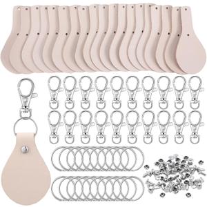 Landical 20 Pcs Leather Keychain Blank Craft Kit PU Leather Key Swivel Hook Keyring for DIY Stamping Laser Engraving(Round)
