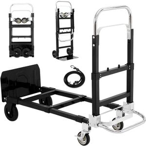 3 in 1 Dolly Cart with Wheels, 500 lb Folding Hand Truck with Retractable Handle and Bungee Cord, Convertible 2 Wheel Dolly Hand Truck for Moving Boxes, Home, Office, Warehouse, Travel, Black