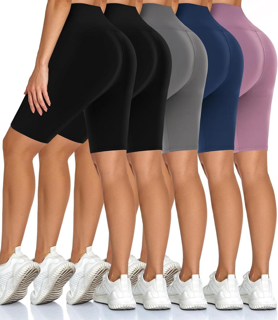Diu Life 5 Pack High Waist Biker Shorts for Women - Buttery Soft 8" Womens Shorts for Workout, Yoga, Athletic, L-XL