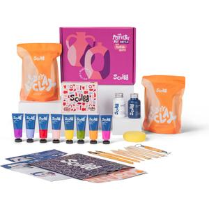 Sculpd - The Original Pottery Kit for Adults - Includes Air Dry Clay for Adults, Sculpting Tools, Varnish, Paint Brushes, Guides, Couples Date Night Arts & Crafts Set, Gloss Varnish with Floral Tones