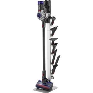 VEVOR Vacuum Stand, Compatible with Dyson G5 V15 V12 V11 V10 V8 V7 V6 Series Upright Vacuums Cleaners & Accessories, Stable Vacuum Stand Holder with 6 Hooks and Non-Slip Footpads, Gray (Silver Tube)
