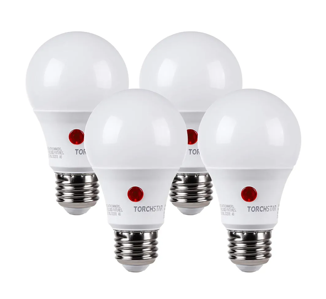 TORCHSTAR Dusk to Dawn Light Bulbs Outdoor, Sensor A19 LED Light Bulb, Auto on/Off Photocell Automatic for Outdoor Lighting, 5000K, Pack of 4