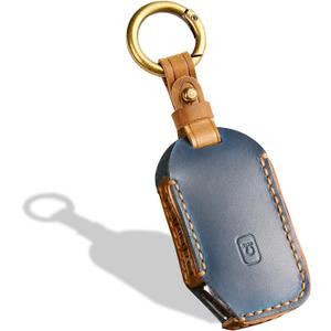 5-Button Leather Key Fob Cover, Compatible with Kia Cerato Ceed Forte NIRO Sorento Seltos Sportage Soul Telluride Keyless Entry Remote Smart Key, No Screw Design Retro Key Protector(Blue)