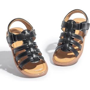 Toddler Girls Sandals Slip-On Open Toe Sandals Little Kid Non-Slip Soft Rubber Sole Princess Flat Shoes, Size: 18-24 Months