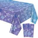 QUERICKY 2 Pack Snowflake Tablecloths, 87x51'' Plastic Blue Purple Snowflake Table Cover Winter Wonderland Birthday Backdrop Decorations for Girls Princess Party Christmas Winter Holiday Party