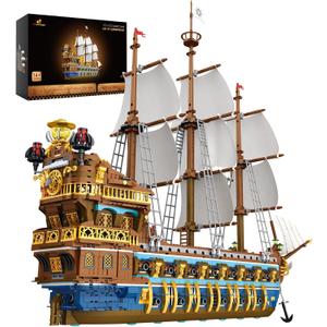 JMBricklayer Pirate Ship Building Sets for Adults, Gorgeous Royal Fleet Ship with Tiered Design, Attractive Pirate Toys Building Blocks Pirate Ship Display, Gifts for Teens Adults(2830 Pieces)